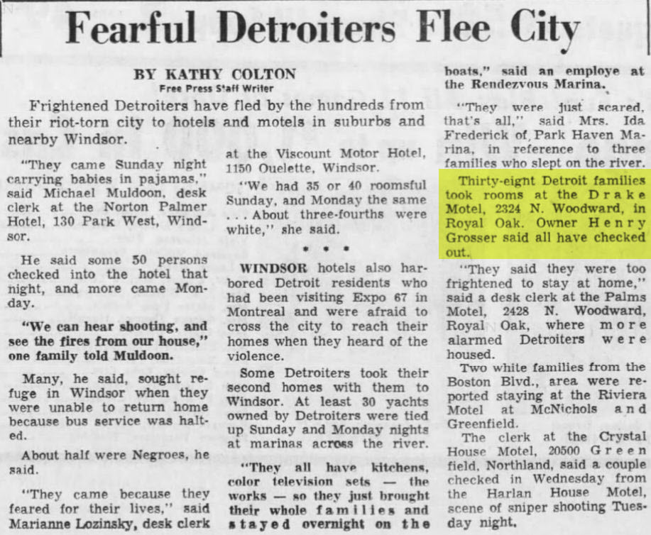 Drake Motel (Dunes Motel) - Jul 1967 Article On People Fleeing Detroit In 67